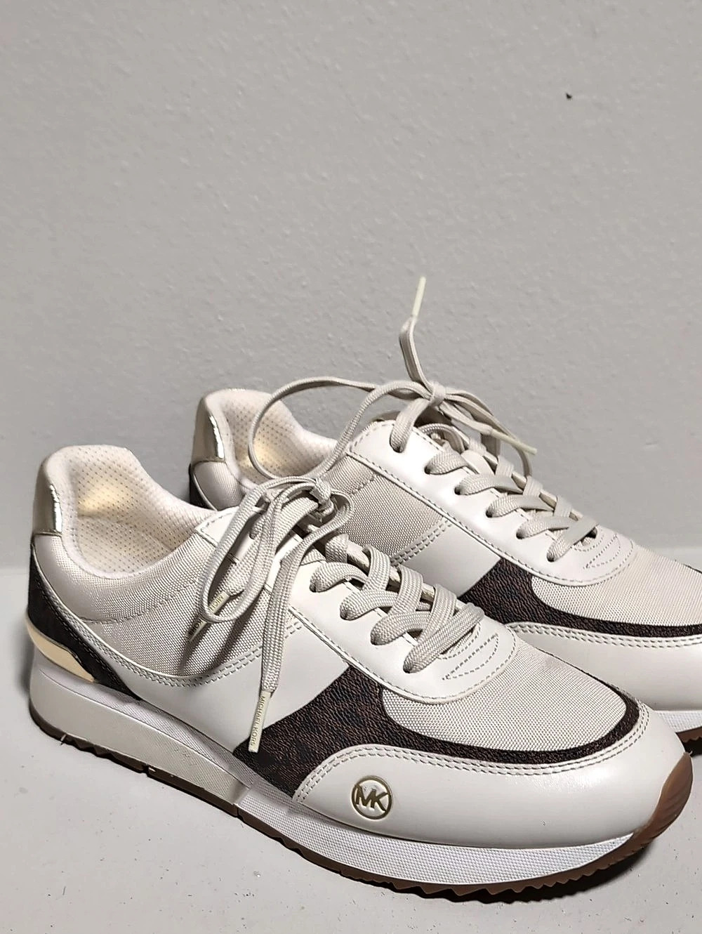 Michael Kors Allie Wrap Trainer Sneakers White & Brown